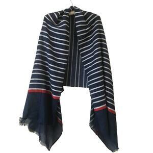 Vince Camuto Polyester Metallic Red Shite & Blue Stripes Beautiful Shawl, Wrap